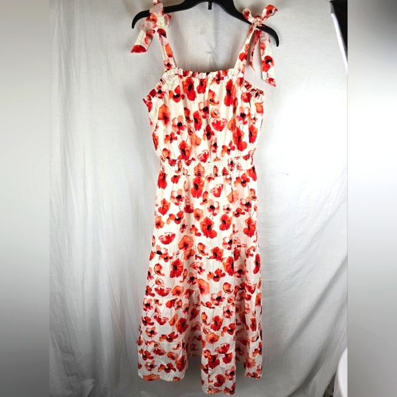 Matilda Jane Floral Sleeveless Red & White Teired Dress Sz M - Picture 2 of 14